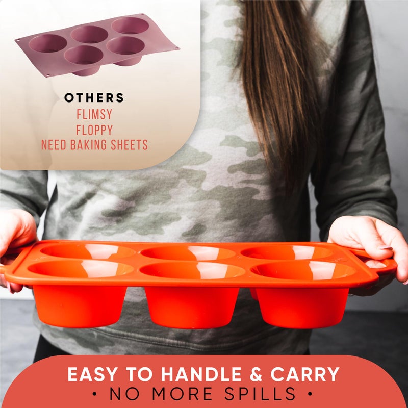 BAKE BOSS Silicone Jumbo Muffin Pan 6 Cupâ€“Non-Stick Cupcake Pans for Baking, Heavy-Duty Large Silicone Muffin Pans for Baking, BPA-Free, Easy-Release, Oven & Dishwasher Safe - Image 1